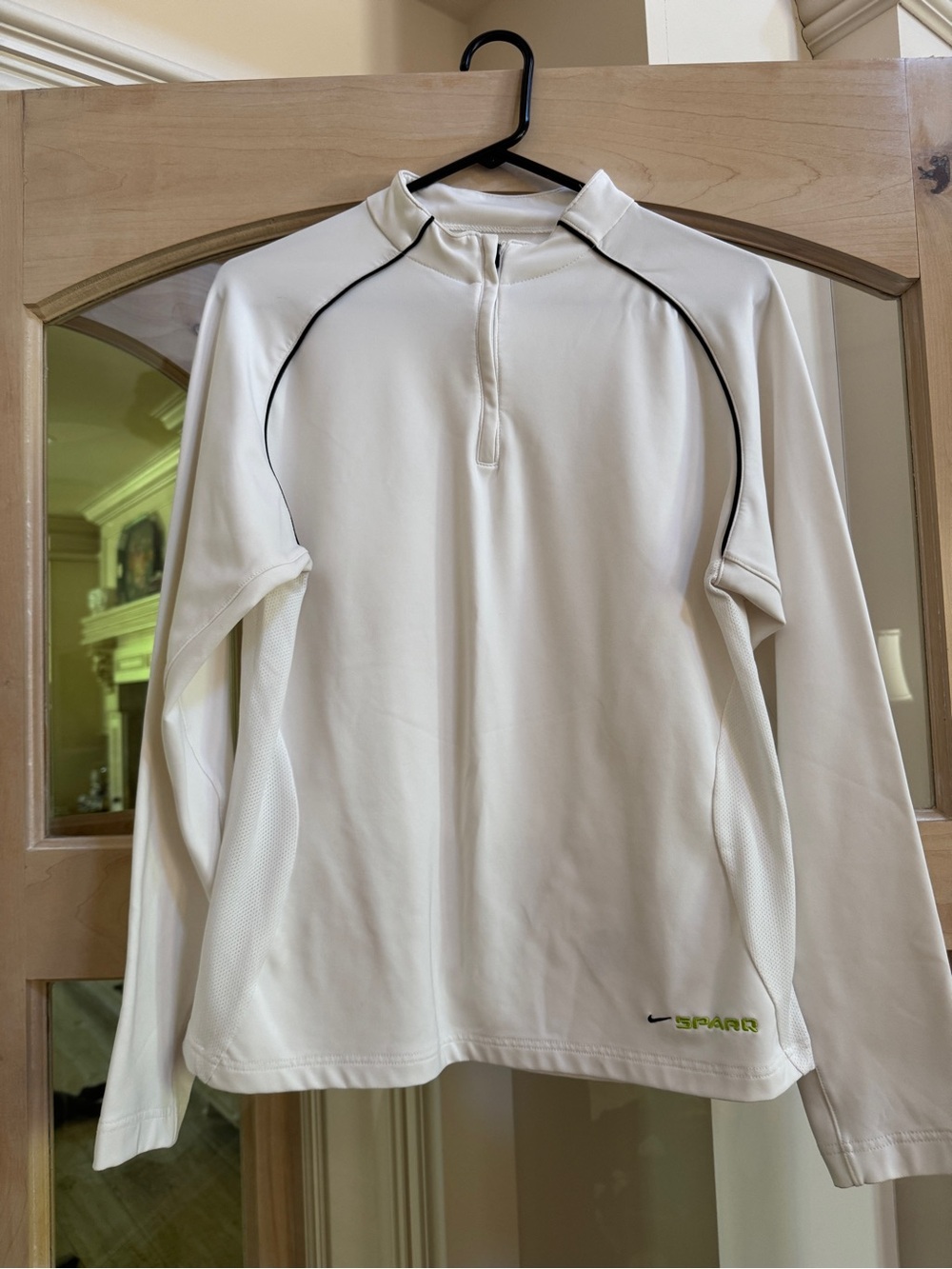 Nike White Long Sleeve 1/4 Zip Pullover with Black Piping